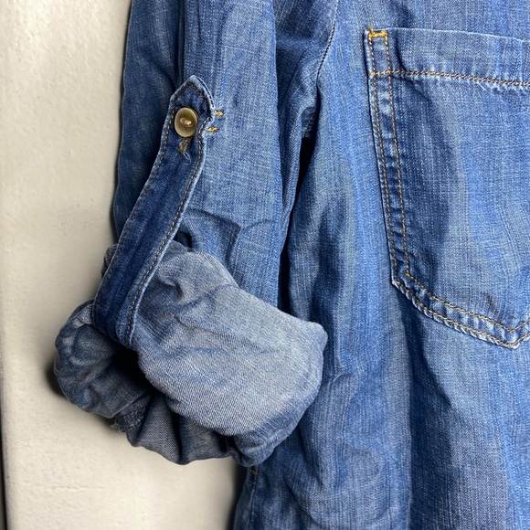 Cloth and Stone womens long sleeve roll cuff button up Chambray Tencel Sz L Blue - Picture 6 of 10